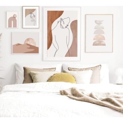 Abstract Girl Line Desert Sun Landscape Wall Art Canvas Painting Nordic Posters And Prints Wall Pictures For Living Room Decor