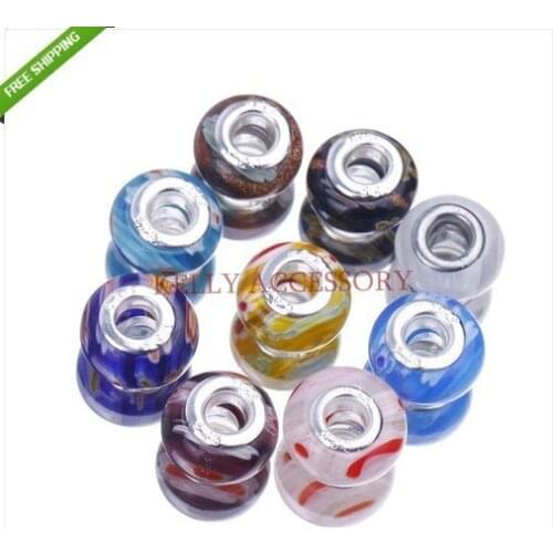 FREE Lots 50pcs Random Mixed Color Handmade Millefiori Glass 5mm Hole Beads Fit European Bracelet DIY Making