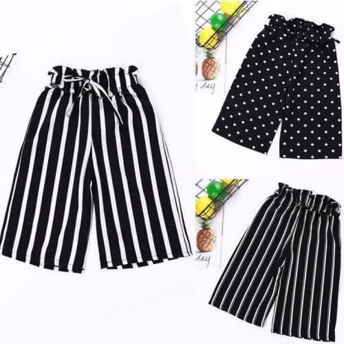 2021 Summer New Kids Girls Wide Leg Pants Striped Loose Pants for Girl Casual Knee-Length Trousers Teenage Girls Clothes D696