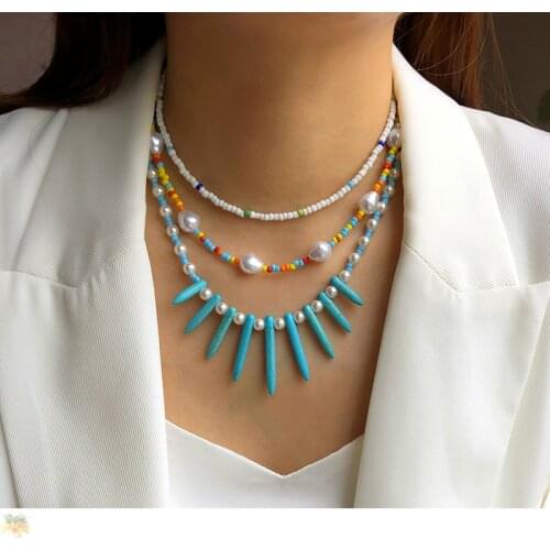 Latest New Acrylic Imitation Pearls Seed Beads Strand Neck Chains Boho Women Simulated Pearl String Beaded Short Choker Gift