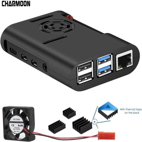 Raspberry Pi 4 Case, Raspberry Pi Case with Cooling Fan Raspberry Pi 4 Heatsink for Raspberry Pi 4 Model B Case Black White