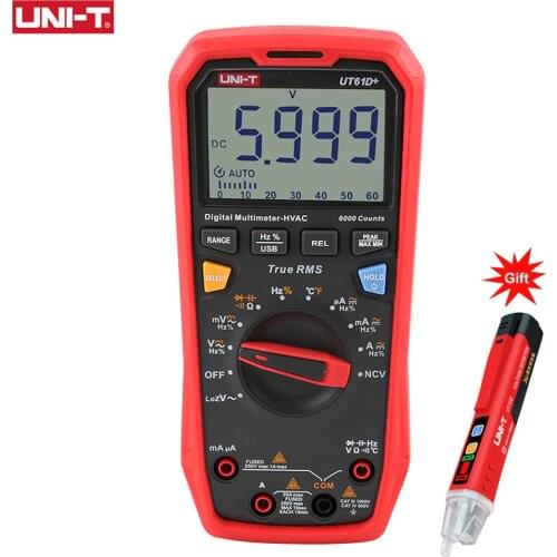 UNI-T UT61D + Digital Multimeter Automatic Professional Electrical Tester 6000 Count TRMS, Temperature Capacitance 60mF Meter