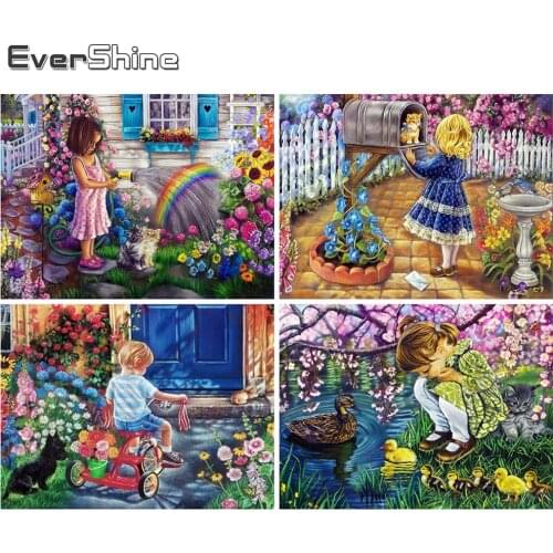 Evershine Full Square Diamond Painting Child Craft Kit Diamond Embroidery Garden Cartoon Rhinestone Picture Home Decor Gift