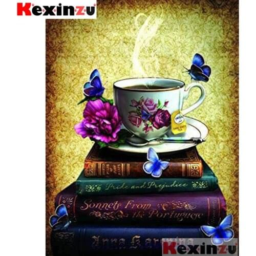 Kexinzu 5D DIY Square/Round Diamond Painting "coffee cup Book" Full 3D Embroidery handcraft work Cross Stitch Home Decor #09462