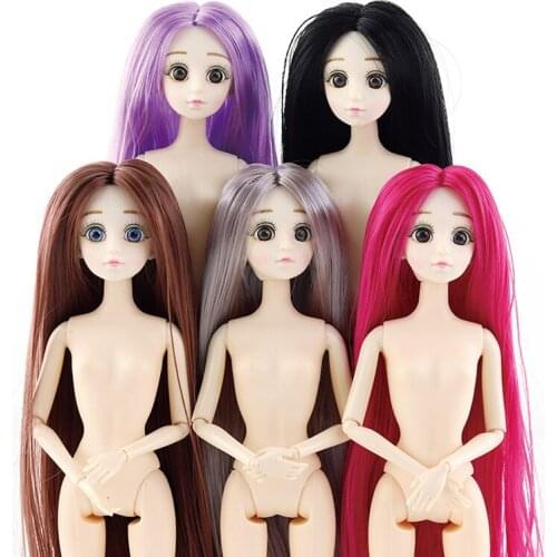 1/6 30cm Dolls Blue Eyes 13/20 Joints Naked Body Long Straight Gray Red Hair Nude Female Figure Body Doll Toy Gifts