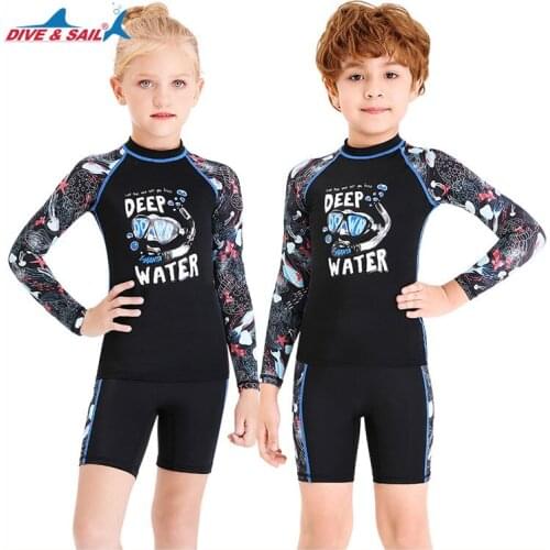 Boys Girls Two Piece Rash Guard Swimsuits Kids Long Sleeve UV Sun Protection Sunsuit Swimwear Sets UPF50+ Dive Skin Bathing Suit