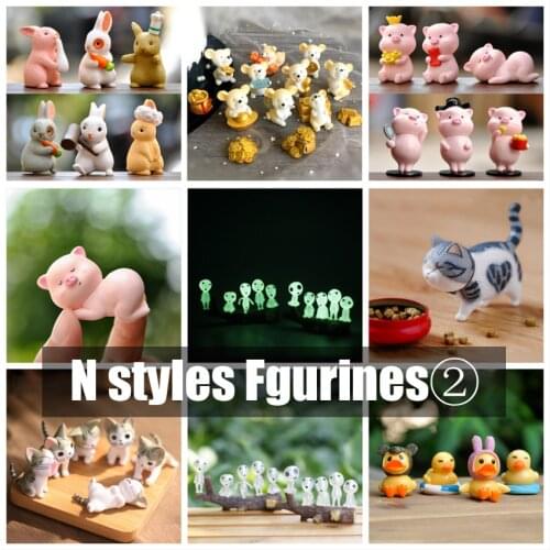 BAIUFOR Miniatures Cartoon Anime Set 2, Puppet Mini Desktop Doll Fairy Garden Decor Terrarium Figurines pig Cat Panda