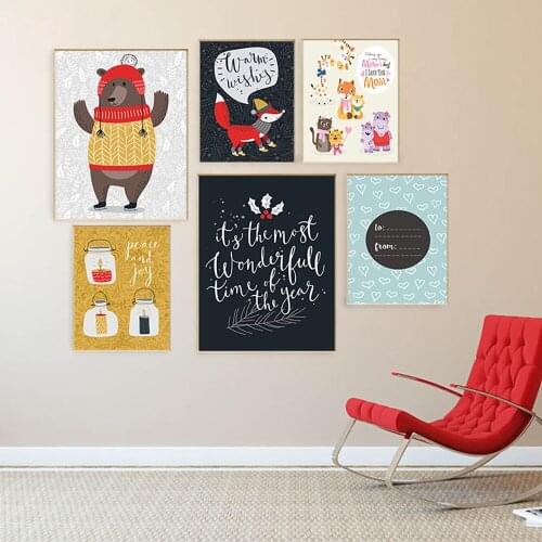 Modular Pictures Nordic Style Poster Wall Art Prints printed Christmas Santa Claus And Moose Canvas Painting Bedroom Home Decor