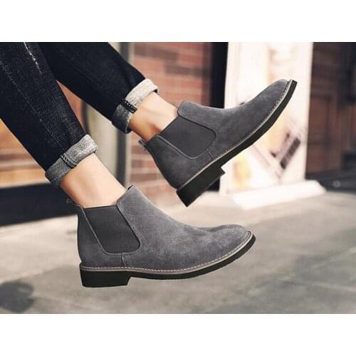 2019NEW Men Chelsea Boots Ankle Boots Fashion Mens Male Brand Leather Quality Slip Ons Motorcycle Man Warm