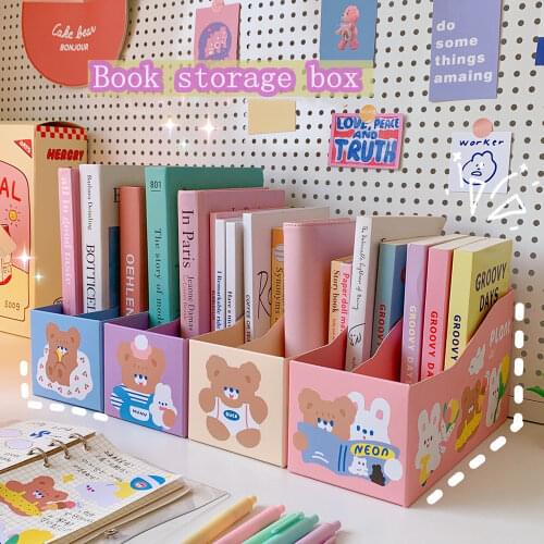 Yisuremia New Arrival Korean Kawaii Bear Desktop Organizer Folding Storage Box 2 Grid Bookends Office School Stationery Holder