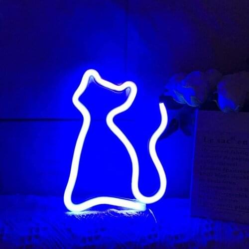 Cute Cat Shape Neon Sign USB/Battery Powered Always on Hanging Home Atmosphere Decoration LED Night Lights for Wall A1