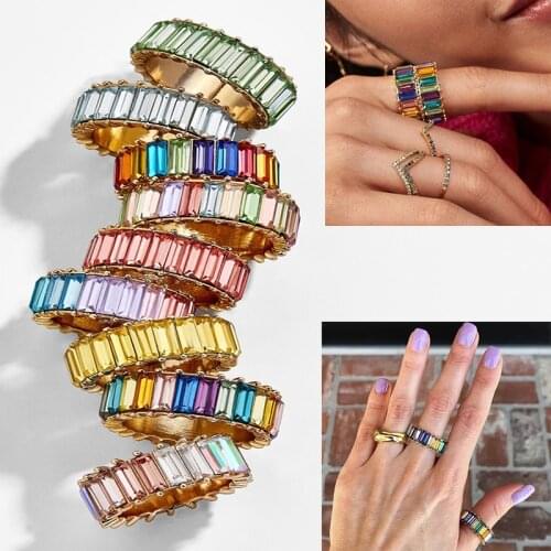 New Color Trapezoid Zircon Ring Simple Retro Multicolor Geometric Round Ring For Women Girls Fashion Jewelry Gift