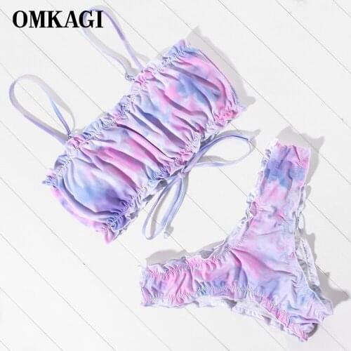 OMKAGI Bandage Leopard Bikini Bandage Swimwear Women Swimsuit High Waist Bikini Set 2020 Tie Dye Bikinis Women Beachwear