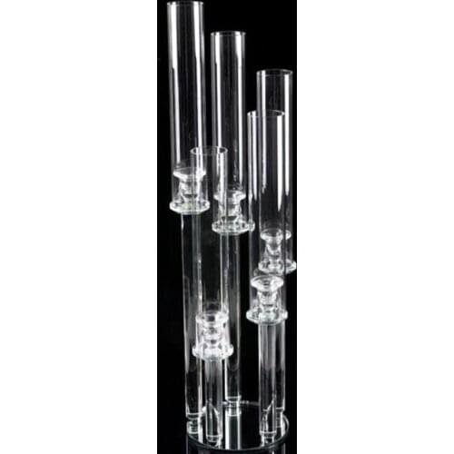 Wholesale 5 arms 60 cm tall round crystal candle holders table decoration wedding centerpieces with acrylic chimney yudao112