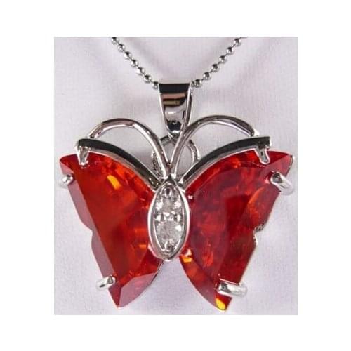Lovely Jewelry red crystal butterfly pendant necklace
