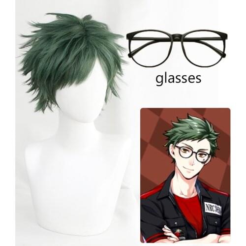 Trey Clover Cosplay Wig Twisted Wonderland Cosplay Men Short Green Wig Cosplay Anime Halloween Cosplay Wigs And glasses Props