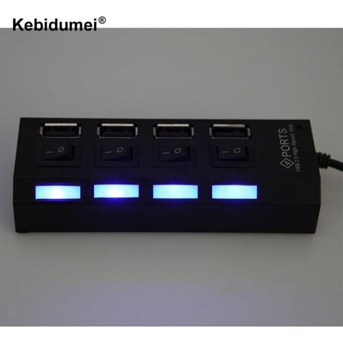 Switch With Four Ports USB 2.0 Hub Splitter LED High Speed External USB Hub With Power on/off Switch Cable For Notebook PC