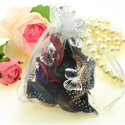 100Pcs Butterfly Organza Jewelry Gift Pouch Candy Pouch Drawstring Wedding Favor Bags White 9X12cm