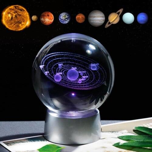Crystal Solar System Gift Ball with Chargeable Colorful LED Base Glass Planets Ball Party Favors Present Gift for Astrophile EL