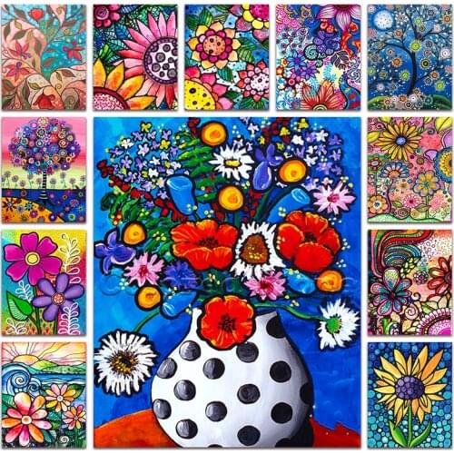 5D Full Square Diamond painting embroidery Cross stitch Flowers Vase DIY Round Drill Drawing mosaic Home Decor Cartoon sunflower