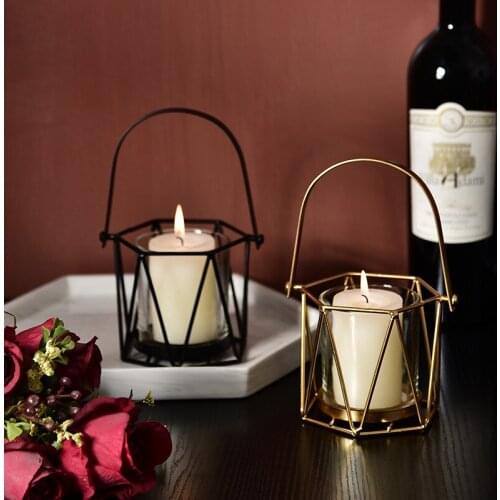 Portable Metal Crafts Geometric Figurines Candlestick Table Decoration Accessories Lantern Handcrafts Candle Holder Dinner Decor