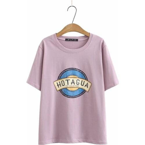 Plus size O neck cotton print short sleeves women tshirts 2021 summer ladies t shirts female tops t-shirts white green Violet