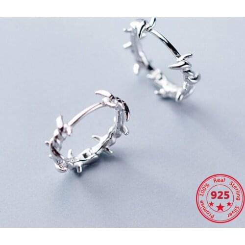 Real 925 Sterling Silver Earring Irregular Barbed Wire Round Earrings For Charm Women Party Minimalist Fashion Jewelry