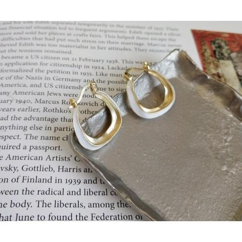 925 Sterling Silver Moroccan Style White Coconut Gold Earrings Irregular Shape Geometric Round Hoop Earrings for Women Girls