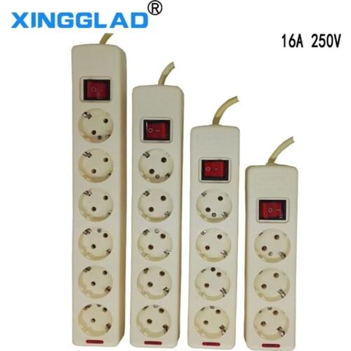 EU Plug Power 250V 10A 16A 1.5M/3M 2/3/4/5/6 Hole AC Plug German Russia Korea Power Strip EU Extension Outlet Switch Socket
