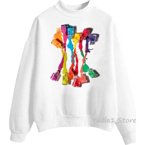 Sudadera mjuer Harajuku kawaii hoodie women watcolor nail polilsh print sweatshirts lgbt hoody ladies vogue streetwear oversize