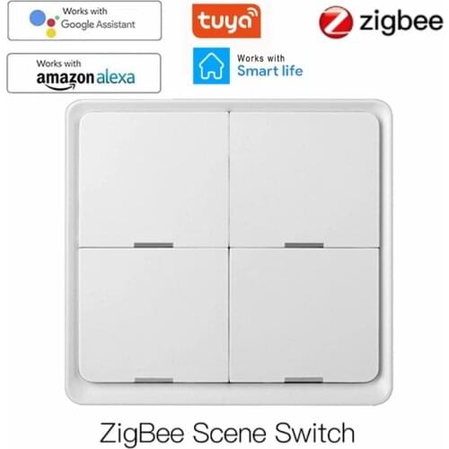 Tuya Smart ZigBee Switch Wireless 4-way Panel Scene Switch Push Button Controller Battery Powered Use With Zigbee Gateway Switch