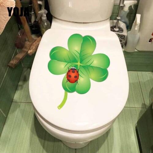 YOJA 18.9X23.6CM Lucky Clover Ladybug Funny Pattern Wall Sticker Toilet Decal Bedroom Home Decor T5-1385