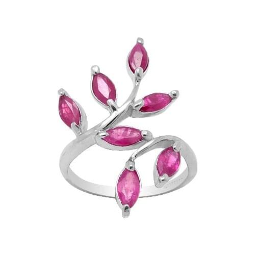 CoLife Jewelry Silver Leaves Ring with Gemstones 3mm*6mm Natural Ruby Ring 925 Silver Ruby Ring for Party Gift for Woman