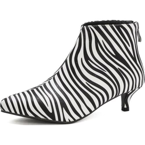 BLXQPYT Big Size 44 45 Spring Autumn Stiletto Thin Heels Pointed Toe Leather Zipper Style Ankle Women Boots Shoes Woman L3