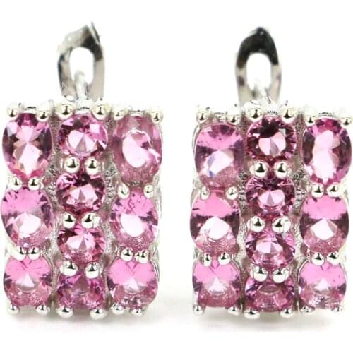 16x14mm 4.5g 925 Solid Sterling Silver Deluxe Top Created Pink Tourmaline Kunzite For Ladies Engagement Stud Earrings