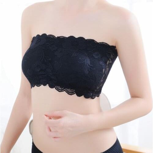 Ladies Lingerie Lace Padded Sexy Seamless Strapless Bra For Women Embroidery Underwear Soft Bralette Brasier Mujer Bh