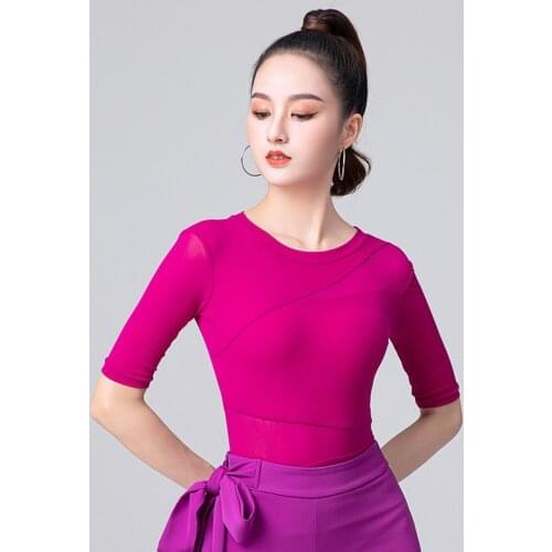 Women Latin Jumpsuit Top Training Cloths Female Summer Mid Sleeve Dance Practice Clothes National Standard Modern Ballroom Dance