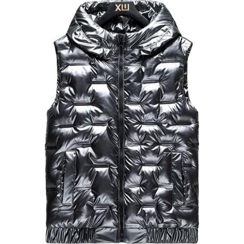Plus size 4XL Fashion Shiny Down Cotton Vest Womens Vest New Autumn Winter Waistcoat Hooded Keep Warm Sleeveless Couple vest