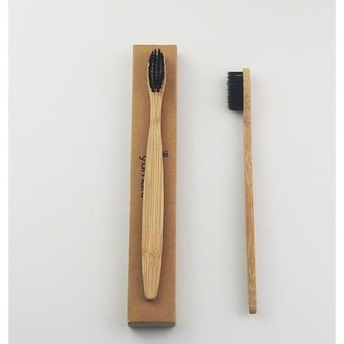 50 Pieces Black 100% Bamboo Toothbrush Wood toothbrush Novelty Bamboo soft-bristle Capitellum Bamboo Fibre Wooden Handle