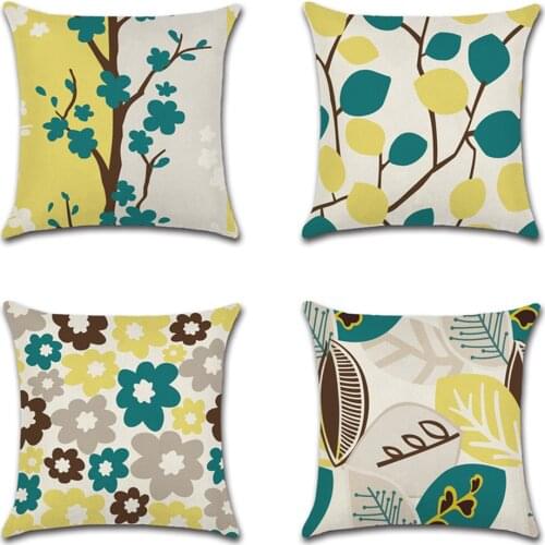 1pcs Hand-painted Tropical Flowers Green Leaves Cushion Cover Throw Pillow Cover Nordic Room Decoration for Home Car Sofa Couch