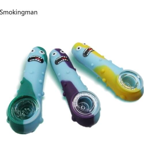 1pcs Creative Funny silicone Smoking Pipe with glass bowl unbreakable tobacco Hand Pipes