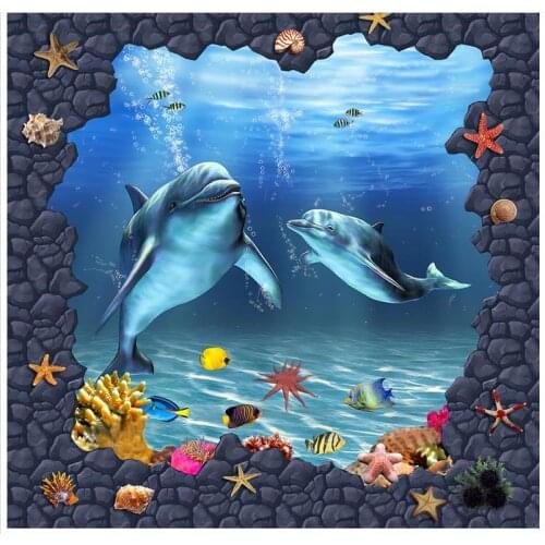 Customized 3d photo wallpaper 3d ceiling murals wallpaper Dolphins and sea world condole top wall decoration bedroom wallpaper
