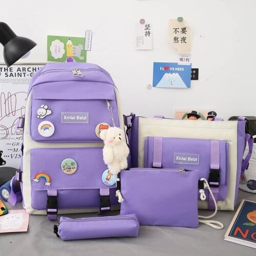 4Pcs/set Canvas Backpack Women School Bags For Teenager Girl High Quality School Travel Laptop Backpack Student Book Bag 50