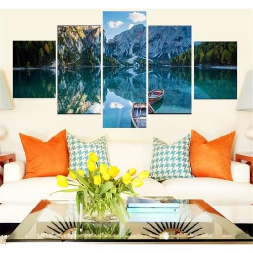 5 Piece Wall Art Canvas Painting Seascape Lacustrineferry Poster Modern Home Decor Frame Bedroom Modular Prant Picture