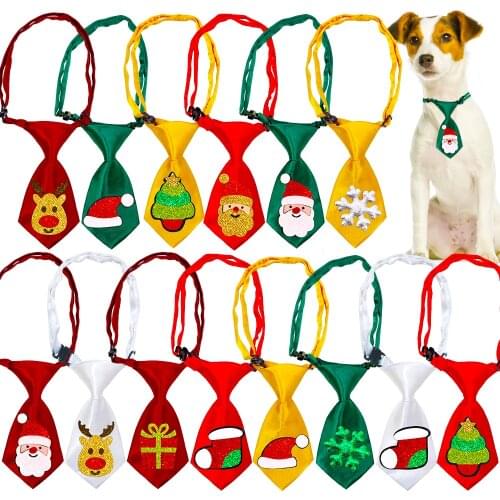 50pcs Christmas Pet Supplies Shining Middle Dog Neckties Bowties Snowman Deer Samll Dog Ties Pet Holiday Grooming Accessories