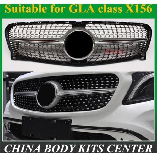 Diamond grille suitable for M-Benz GLA Class X156 Grill GLA180 200 250 GLA45 2014-16 ABS X156 radiator mesh without central logo