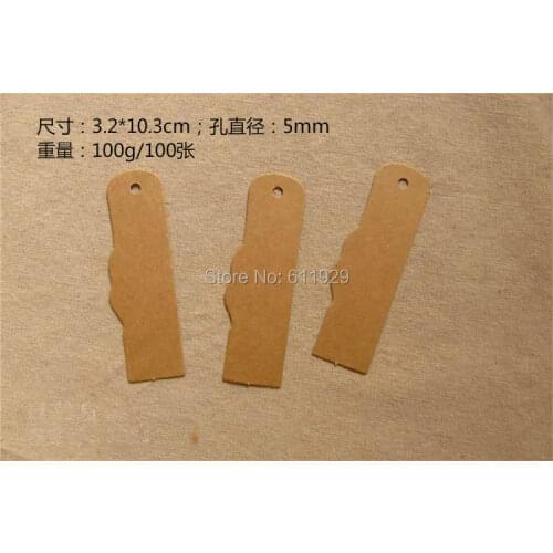 Free shipping blank shape cutting kraft paper tag 3.2x10.3cm/DIY price tag/gift label/clothing tag printing/logo 300 pcs a lot