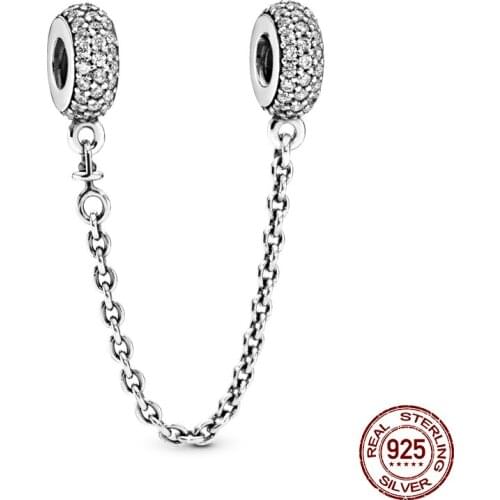 925 Sterling Silver Wheat Ear Carved Fixed Clip Safety Chain Fit Original 3mm Bracelet&Bangle Making Fashion DIY Jewelry