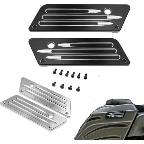 1 Pair Black/ Chrome Motorcycle Saddlebag Latch Cover Cut CNC Aluminum Fit For Harley Touring FLH FLT Electra Street Glide 93-13