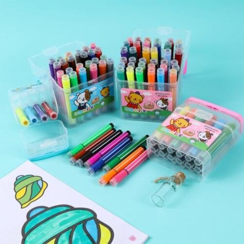 Children Washable Watercolor Pen Cute Kids Pastel Drawing Pens Graffiti Art Marker Painting 12/18/24/36 Color Set Stationery